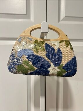 Blue Floral Sequin Handbag